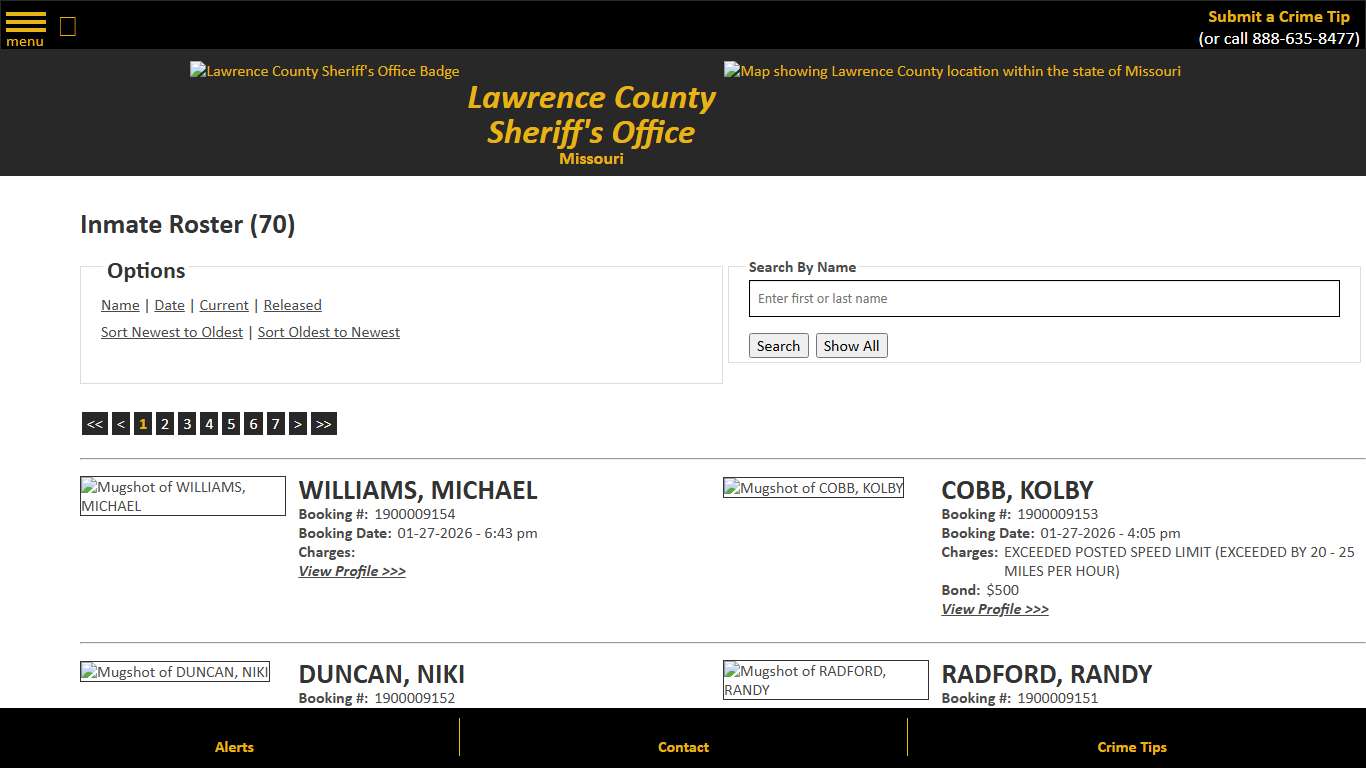 Inmate Roster - Current Inmates Booking Date Descending - Lawrence County Sheriff MO